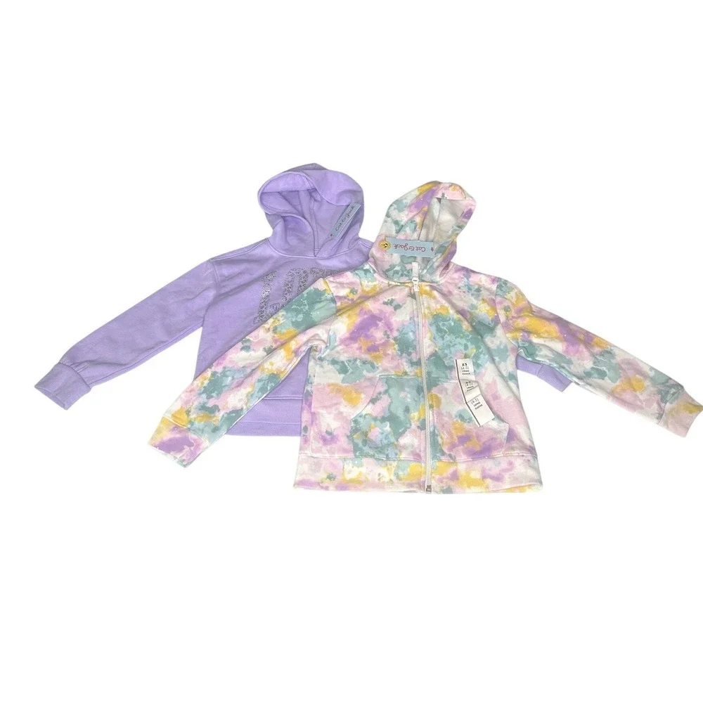 2 Cat & Jack Little Girls Hoodie Size XS 4- Lavender And Tye Dye‎